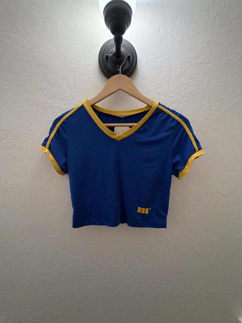 Motel Rocks Izolde Baby Tee in Navy with Mustard Binding and M